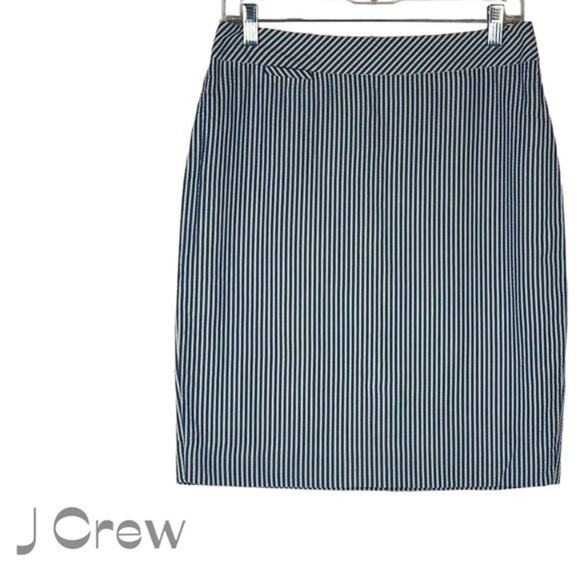 J Crew Navy & White Stripes Seersucker 100% Cotton Pencil Skirt NWOT Size 4 - Picture 1 of 10